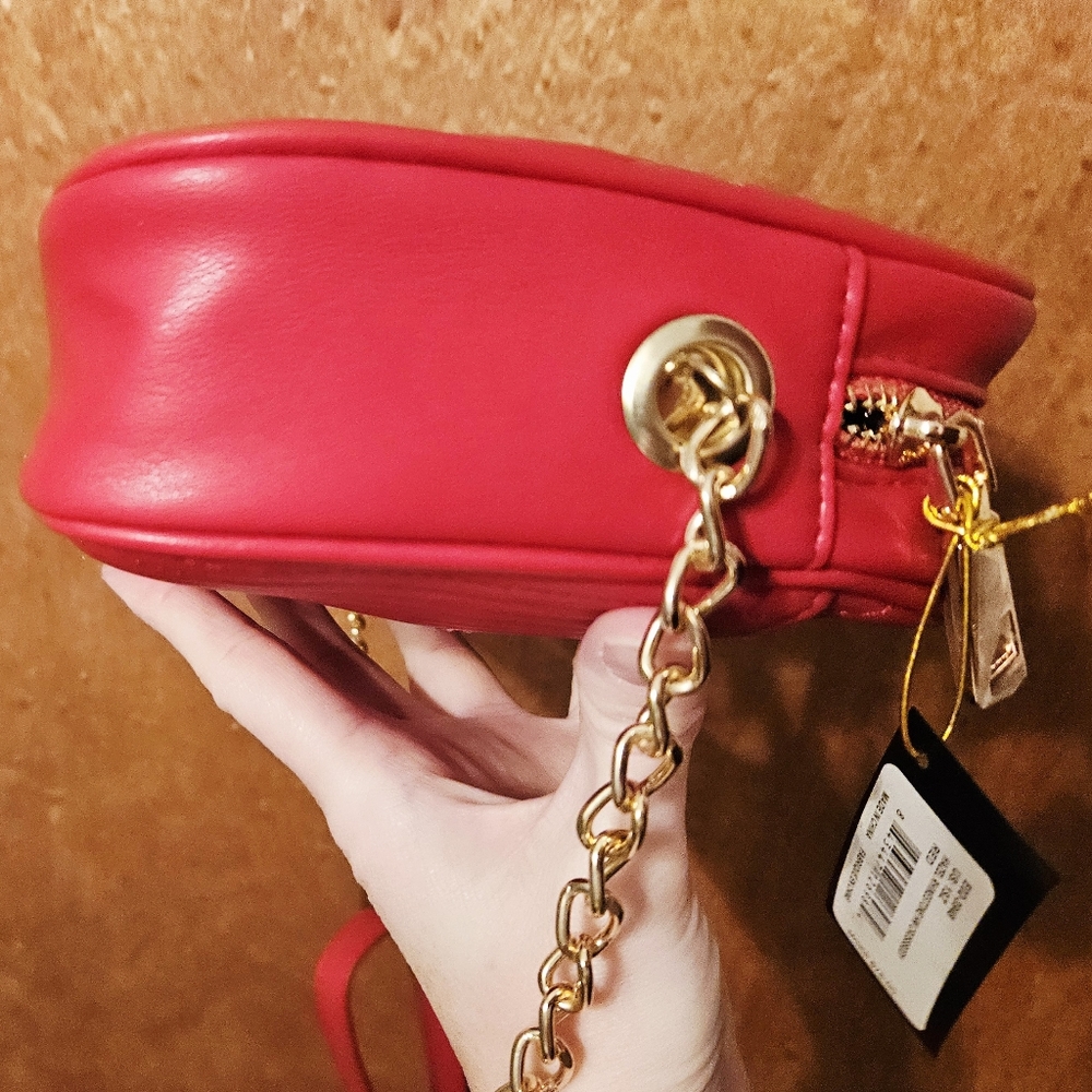bebe Quilted Red Crossbody Bag with Gold Chain and Crystal Logo - Picture 13 of 16